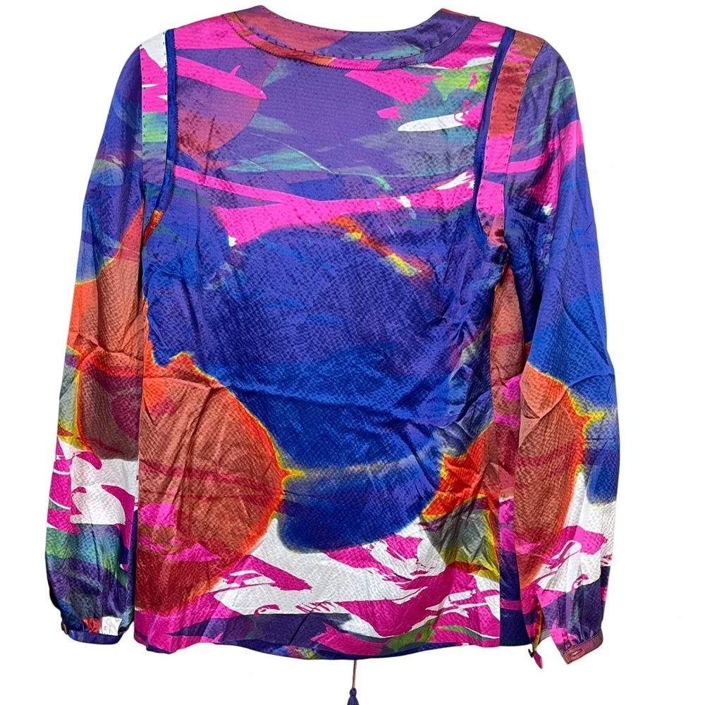 Tory Burch Vibrant Watercolor Splash 100%‎ Silk Flowy Blouse Women's Size 4